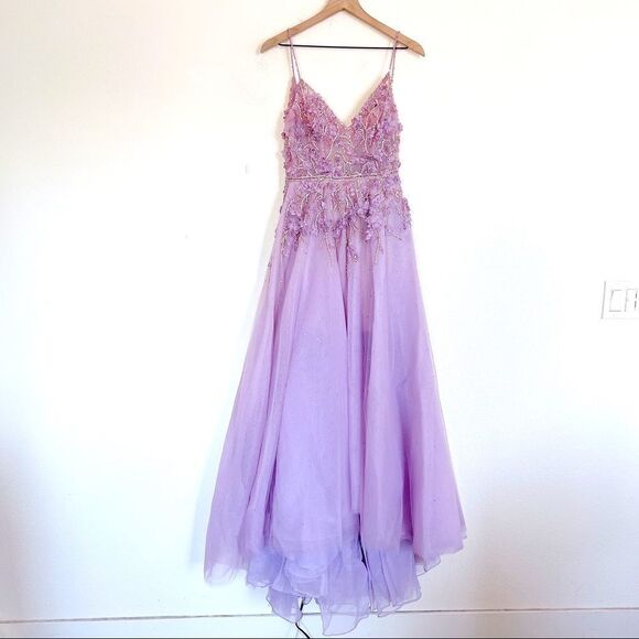 Mac Duggal High Low Spaghetti Strap Prom Gown 11207 Lilac - Picture 4 of 13